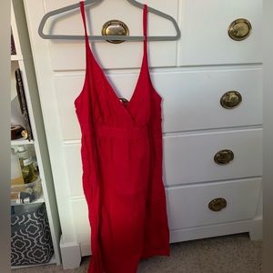 red spaghetti strap dress.